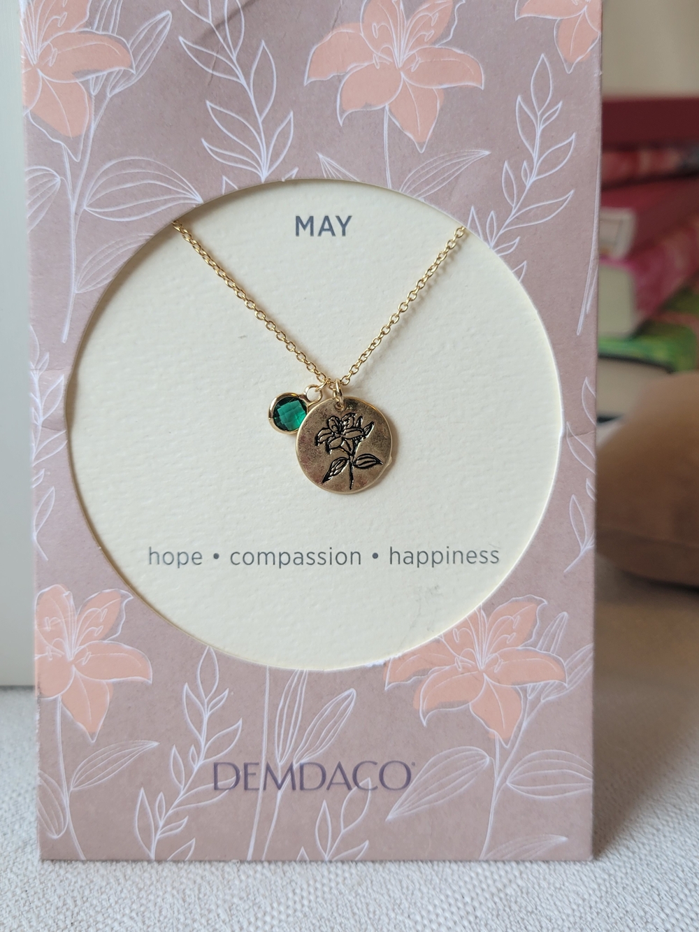 Demdaco May Birthflower Necklace with Birthstone Charm